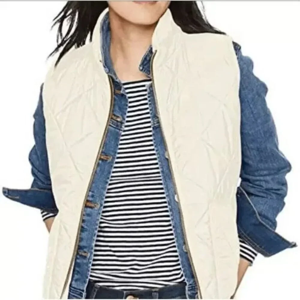 J Crew‎ Quilted Puffer Vest Down Filled Cream Off White Style 92465- Size XS